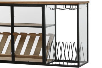 Suport pentru sticle din metal, lemn și sticlă, 102x32x60 cm, finisaj natural/negru - Img 3