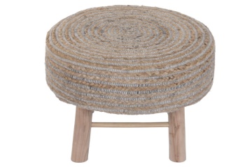 Taburet rotund din lână și iută împletite manual, 50×50×35 cm, „Juwl" - Img 4