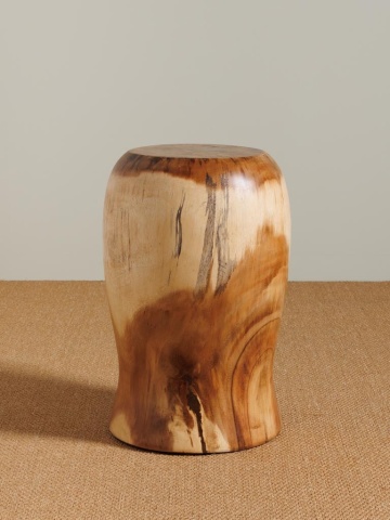 Taburet rotund din lemn masiv de suar, natur, cu talie arcuită, 45 cm, „Haïti” - Img 2