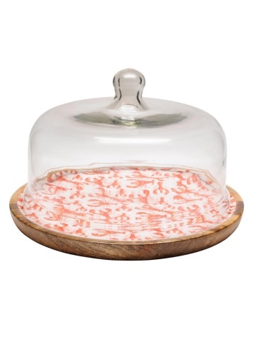 Tava pentru prajituri, din lemn de mango, cu capac din sticla, D30cm, Lobsters