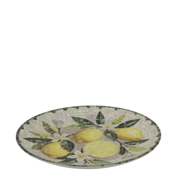 Tavă pentru servire din ceramică cu model mozaic și motiv lămâi, H2,5/D21 cm, melon & verde, „Chartres” - Img 2