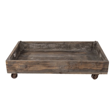 Tava servire, din lemn reciclat, pe roti, 73x44x16 cm
