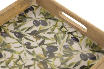 Tavă servire Mediterranean lăcuită verde cu accente naturale din lemn de mango cu structură din lemn – "Olivia" - Img 4