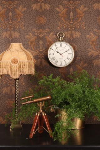 Telescop decorativ din alamă și lemn, maro, aspect vintage, cu trepied reglabil și capac pe lanț, finisaj antichizat, 41 x 26 x 24 cm, „Galilée” - Img 5