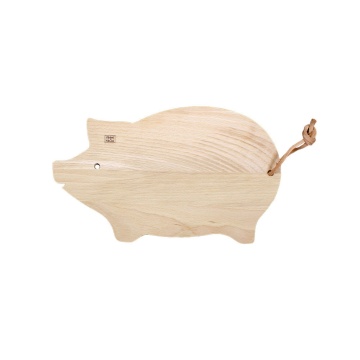 Tocător artizanal din lemn de fag certificat FSC, design rustic, cu șnur din piele, 30 × 18 × 1 cm, „Pig"