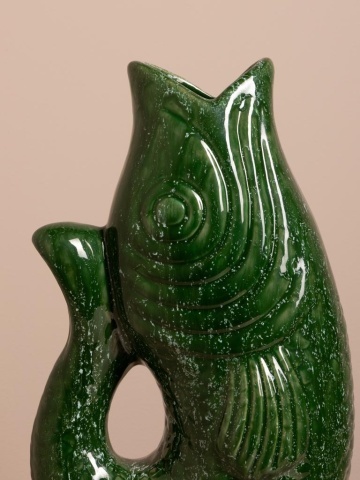 Vas decorativ din ceramică glazurată verde, "Fish" - Img 6