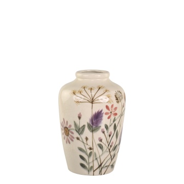 Vază ceramică cu motive florale, crem, H30/D20 cm, „Wildflower"