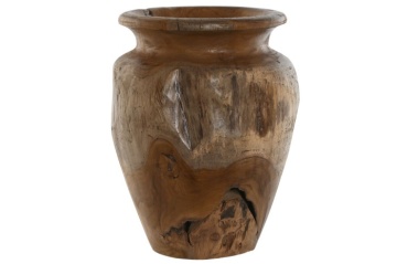 Vază decorativă, stil natural rustic, culoare natur, din lemn de tec, „Teak” - Img 2