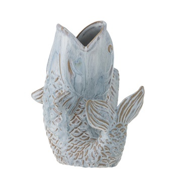 Vază din ceramică albastră, în formă de pește, cu solzi în relief, „Hiro", 17 x 13,5 x 21 cm - Img 4
