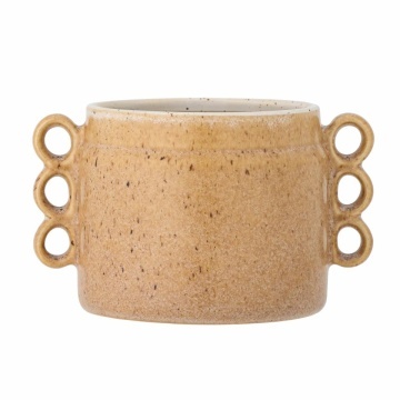 Vază din ceramică artizanală, maro, cu bucle aplicate manual, finisaj cu glazură reactivă, 12 x 15 cm, „Souri”