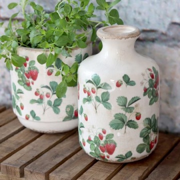 Vază din ceramică crem cu model căpșuni „Fraises” 17.5x 11 cm - Img 2