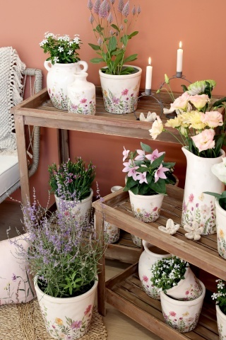 Vază din ceramică crem cu motiv floral "Avignon", H17.5/D11 cm - Img 5
