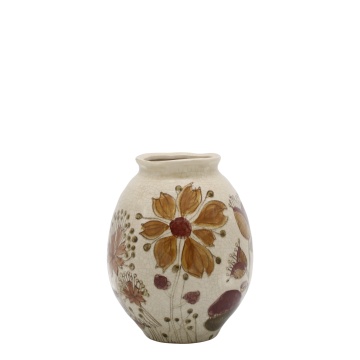Vaza din ceramica, crem, cu motive florale, H23/D18cm