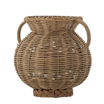 Vază din rattan împletit, natur, cu toarte curbate și insert din sticlă, 25x25,5 cm, „Uni"