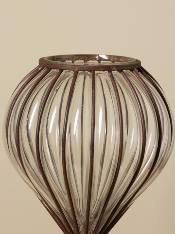Vază din sticlă încrustată cu fier, piriformă, maro, cu efect de rugină și picior rotund, 30 x Ø 21 cm, „Zéphyr” - Img 4