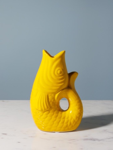 Vaza galbena, din ceramica, forma de peste, H20cm Stone - Img 2