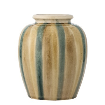 Vază rustică din ceramică pictată manual verde și bej 16,5x20 cm „Rahima”