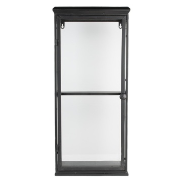 Vitrină de perete industrială din metal, negru, cu 1 ușă vitrată, 1 raft și sticlă pe toate laturile, 70 x 31 x 21 cm, „Fonte”