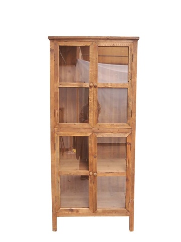 Vitrina din lemn masiv si sticla, cu 4 usi, aspect rustic, Laval - Img 1