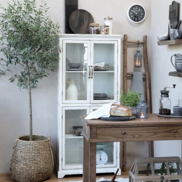Vitrină shabby chic din lemn cu 4 uși vitrate, finisaj crem antichizat, 4 rafturi, 156×73×33 cm, „Provence" - Img 2