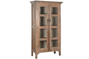 Vitrină vintage din lemn reciclat, natur, cu 2 uși vitrate, 3 rafturi și 8 ochiuri de sticlă, finisaj décapé, 170 x 105 x 45 cm, „Heritage” - Img 2
