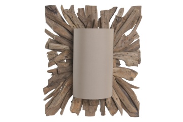 Aplică de perete din rădăcină de tec reciclat și in, maro, finisaj natural, 71,5 x 60 x 25 cm, „Soissons”
