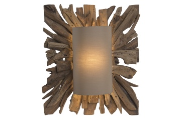 Aplică de perete din rădăcină de tec reciclat și in, maro, finisaj natural, 71,5 x 60 x 25 cm, „Soissons” - Img 4