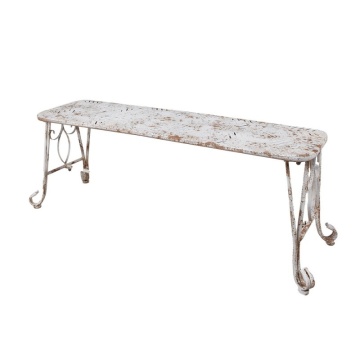 Banca de gradina, alb, din metal, cu aspect vintage, Brocante - Img 3