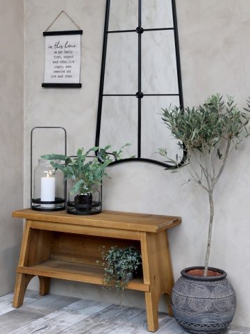 Banca din lemn, cu raft, aspect rustic, Shelf - Img 4