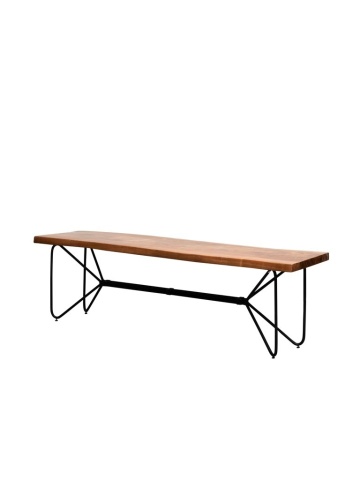 Banchetă bucătărie din lemn de acacia natur și metal negru, 47,5 x 166,5 x 44 cm, „Frequency” - Img 3