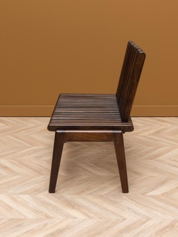 Banchetă de dining pliabilă din lemn de mango maro închis, cu spătar și șezut cu linii sculpturale, 110×90×51 cm, „Barista" - Img 5