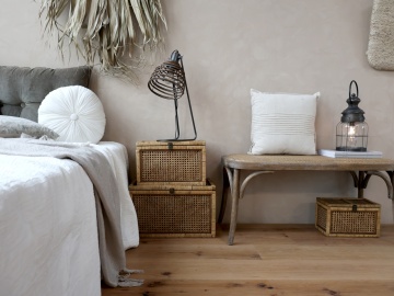 Bancheta din lemn de cauciuc, rattan si rachita , cu aspect vintage, Old French - Img 8