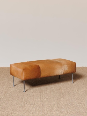 Banchetă hol maro din piele naturală de vacă și metal, 43 x 104 x 46 cm, „Mosset” - Img 6