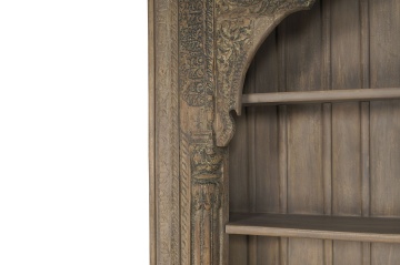 Bibliotecă sculptată din lemn masiv de teak, finisaj natural antichizat, 4 rafturi deschise, piesă unicat, 168×56×272 cm, „Dharma" - Img 4