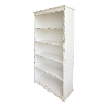 Bibliotecă shabby chic din lemn cu finisaj antichizat crem, 5 rafturi, 106×39×200 cm, „Violette"
