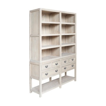 Bibliotecă vintage din lemn de pin, cu 8 rafturi deschise, 6 sertare și 2 rafturi inferioare, 230 x 150 x 45 cm, „Portland” - Img 2