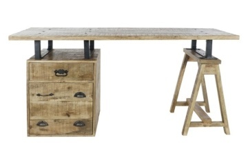 Birou din lemn de mango și metal în stil eclectic, natur, cu 3 sertare și suport tip capră, 75 x 160 x 80 cm, „Arlo”