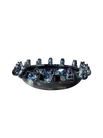 Bol decorativ din ceramică cu pești în relief, albastru, cu glazură reactivă, 10,5 x Ø 42 cm, „Écume”
