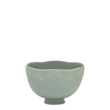 Bol din porțelan verde mentă, H10/D14 cm, model dantelă în relief, „Provence"