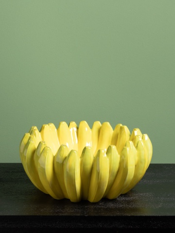 Bol galben de fructe, fructiera, din ceramica, D30cm Banana - Img 2