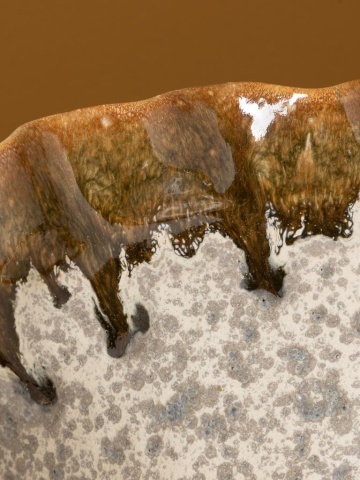 Bol pentru fructe din ceramică natur cu margini sculptate ondulat, maro, 18,5 × 33,5 cm, „Corola" - Img 4