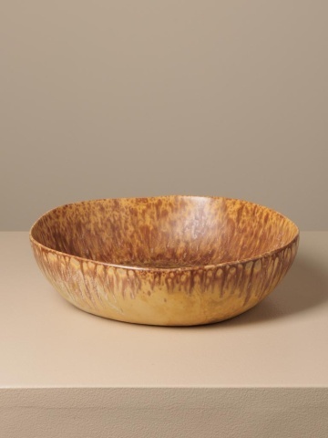 Bol pentru salată din ceramică, muștar și maro, formă organică, scurgeri maro pe margine, finisaj glazurat, 7,2 x 30 cm, „Intense” - Img 3