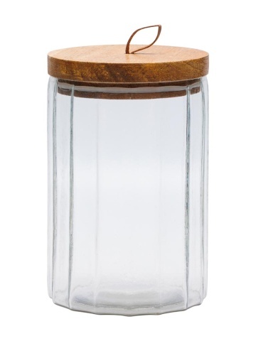 Borcan din sticla, cu capac din lemn, H16cm, Vision