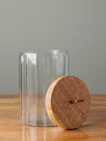 Borcan din sticla, cu capac din lemn, H16cm, Vision - Img 4