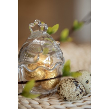 Borcan din sticlă, transparent, cu capac găină, Ø 6x9 cm - Img 2