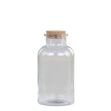 Borcan vintage pentru cămară, din sticlă transparentă, cu dop din plută, H21 cm