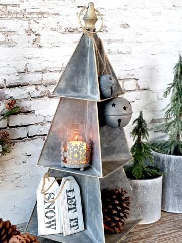 Brad decorativ din metal, finisaj zinc antichizat, H67 cm - Img 3