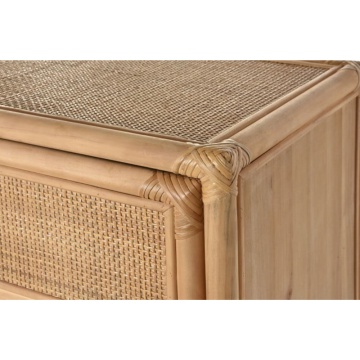 Bufet din ratan și lemn de molid, natur, cu 2 uși, 1 sertar și panouri din ratan împletit, 100 x 100 x 40 cm, „Cajon” - Img 8