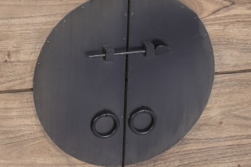 Bufet living în stil etnic din lemn de acacia, natur, cu 2 uși, 3 sertare și placă rotundă din metal negru, 92 x 118 x 40 cm, „Orissa” - Img 8