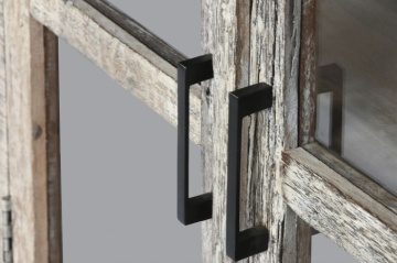 Bufet rustic din lemn reciclat, natur, cu 4 uși vitrate și mânere din metal negru, 90 x 170 x 40 cm, „Valmira” - Img 7